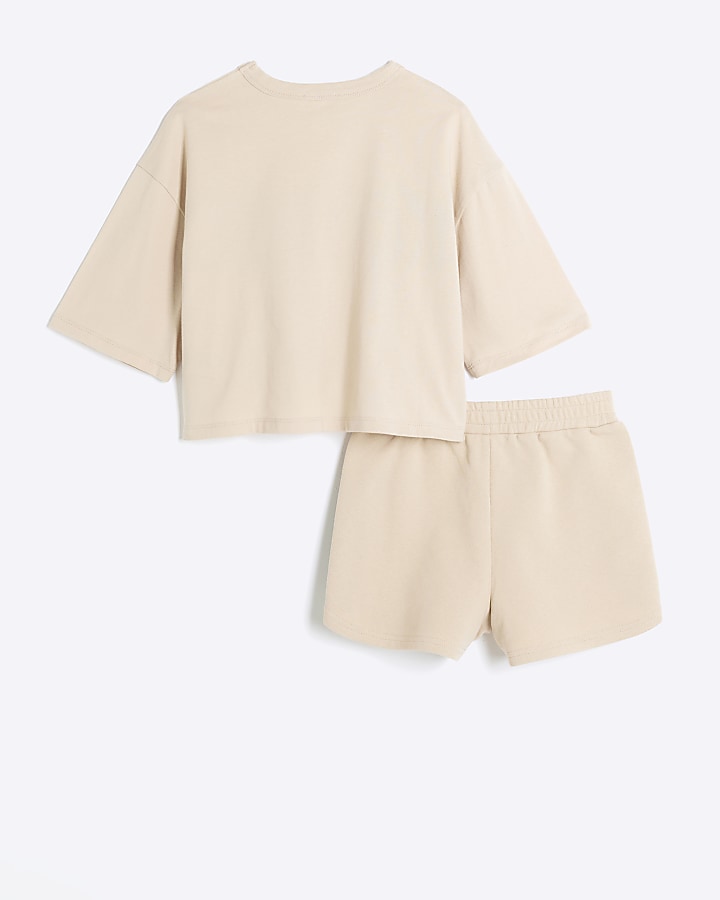Girls beige RI Active t-shirt and shorts set