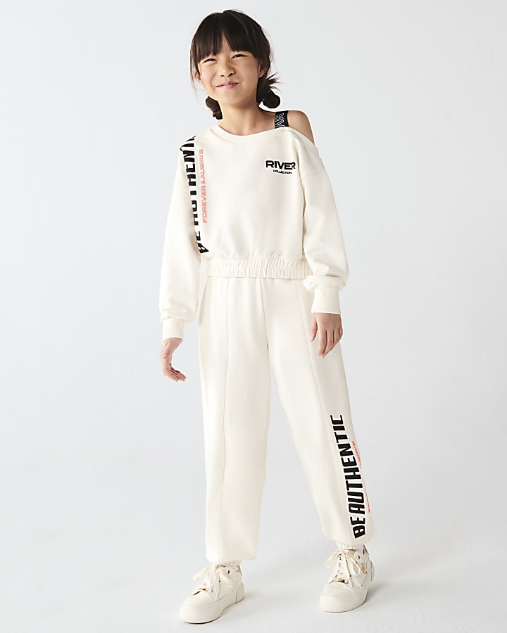 Girls cream RI Active sweatshirt and joggers