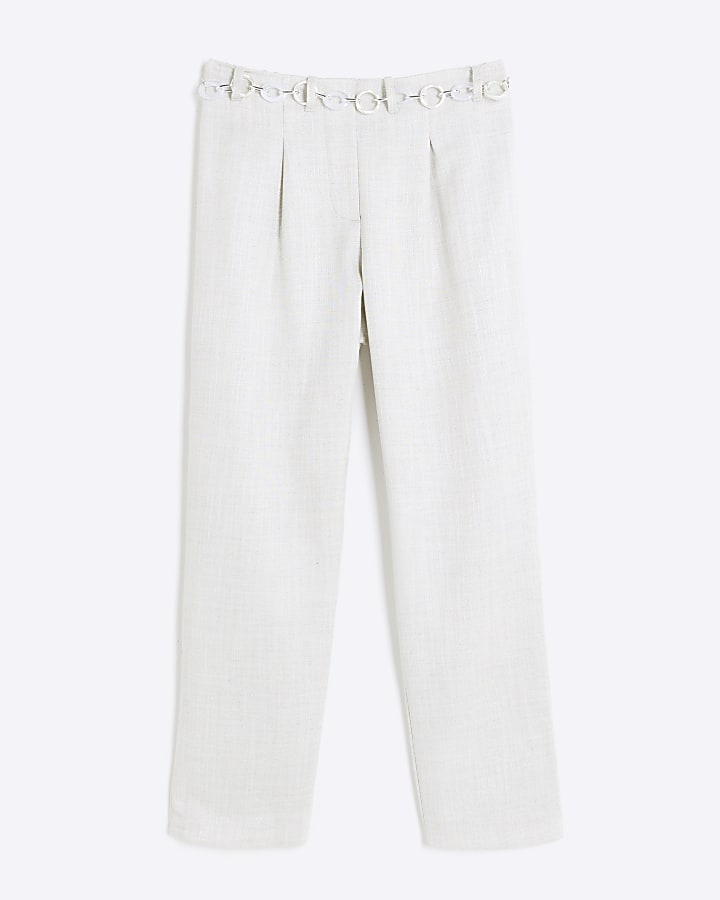 Girls cream belted trousers