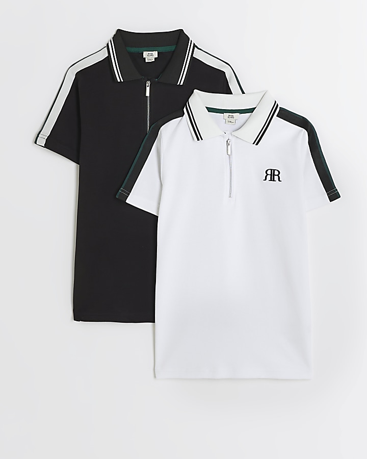 Boys white taped zip polo 2 pack