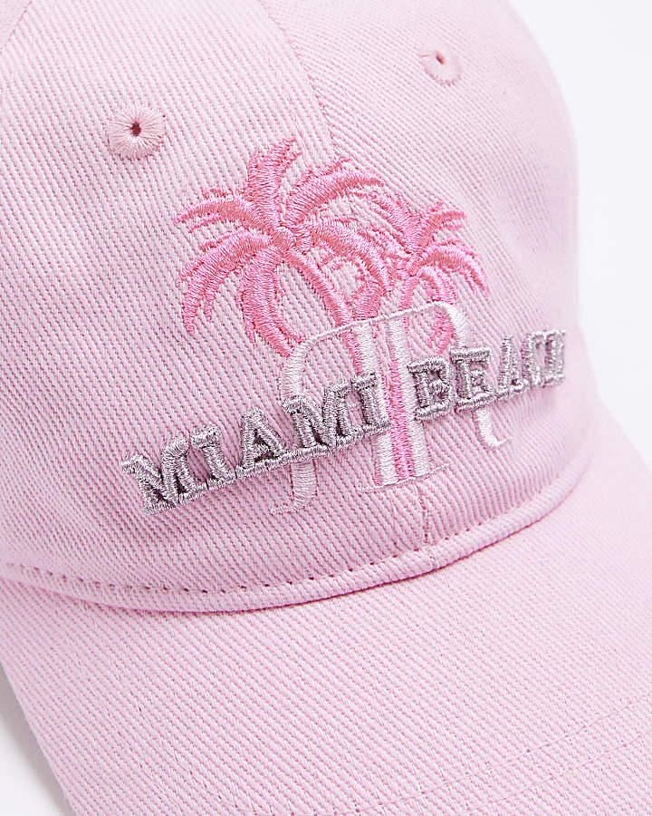 Mini girls pink washed embroidered cap