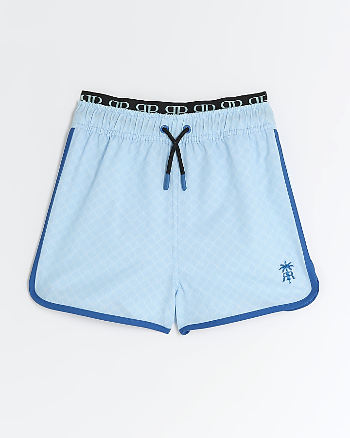 Boys blue RI monogram swim shorts