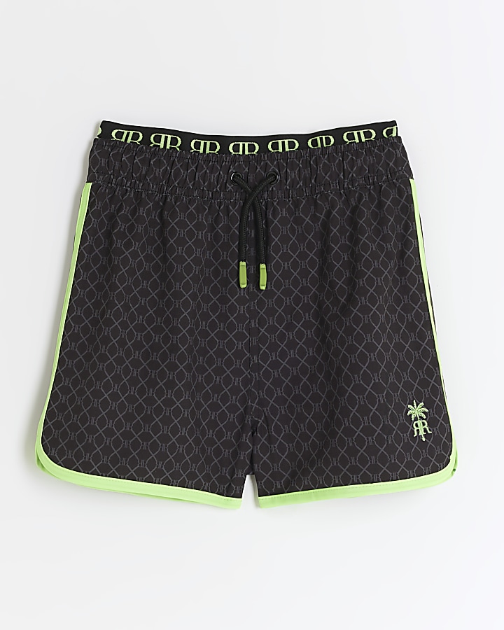 Boys black RI monogram swim shorts