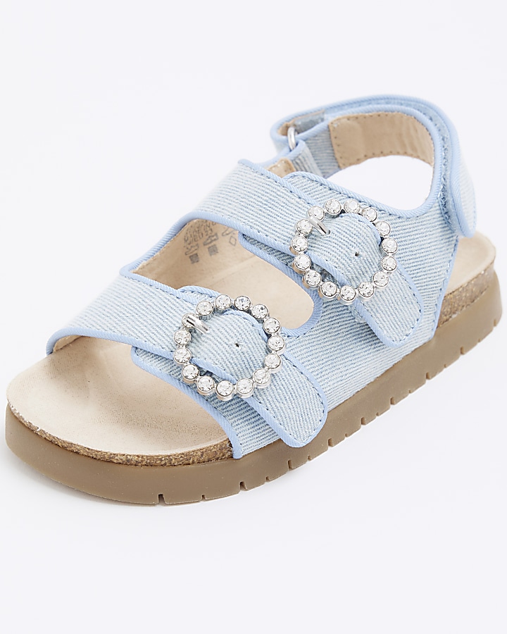 Mini girls blue denim corkbed sandals