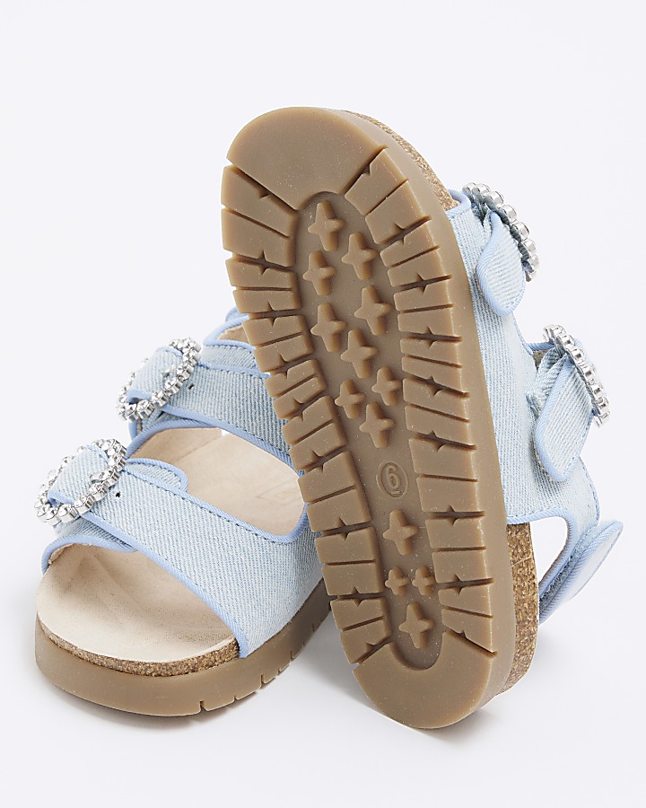 Mini girls blue denim corkbed sandals