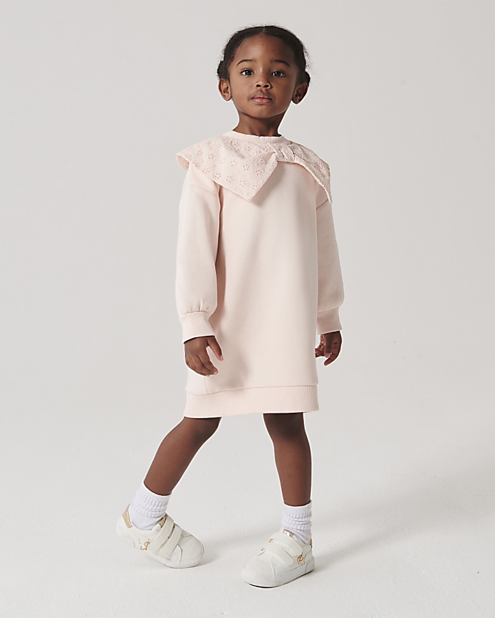 Mini girls pink bow sweatshirt dress