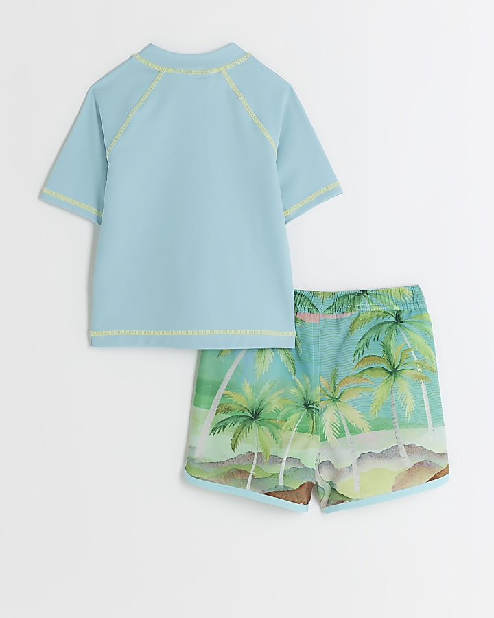 Mini boys green tropical print swim set