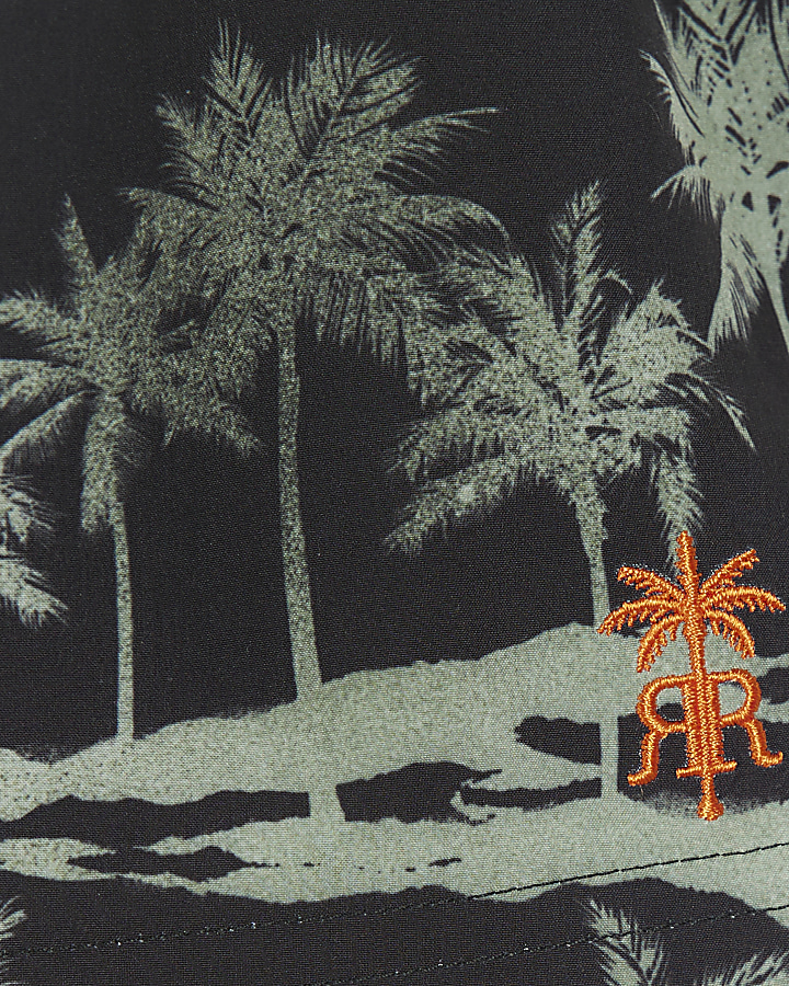 Mini boys black palm tree swim shorts
