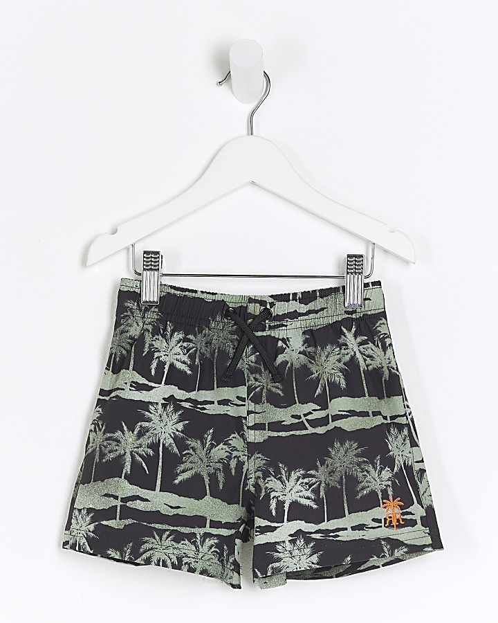 Mini boys black palm tree swim shorts