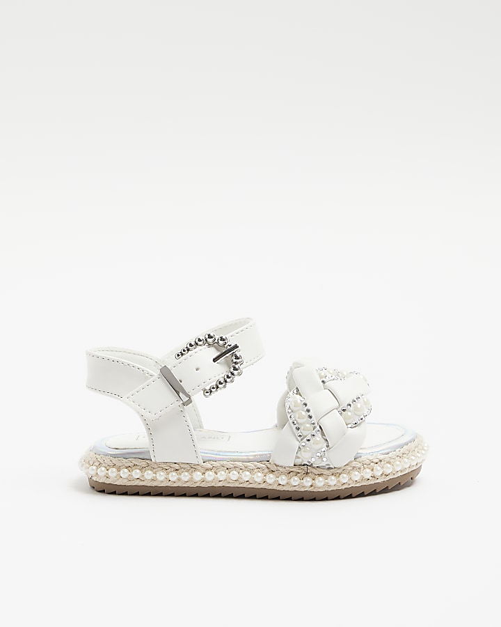 Mini girls white pearl espadrille sandals