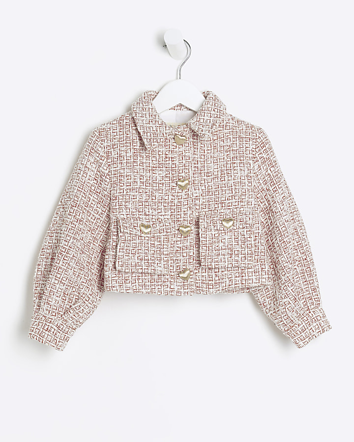 Mini girls red boucle crop jacket