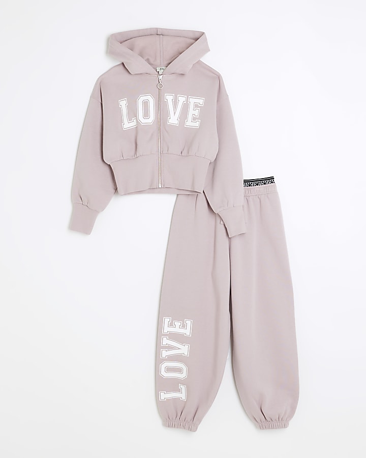 Girls pink graphic hoodie and joggers set
