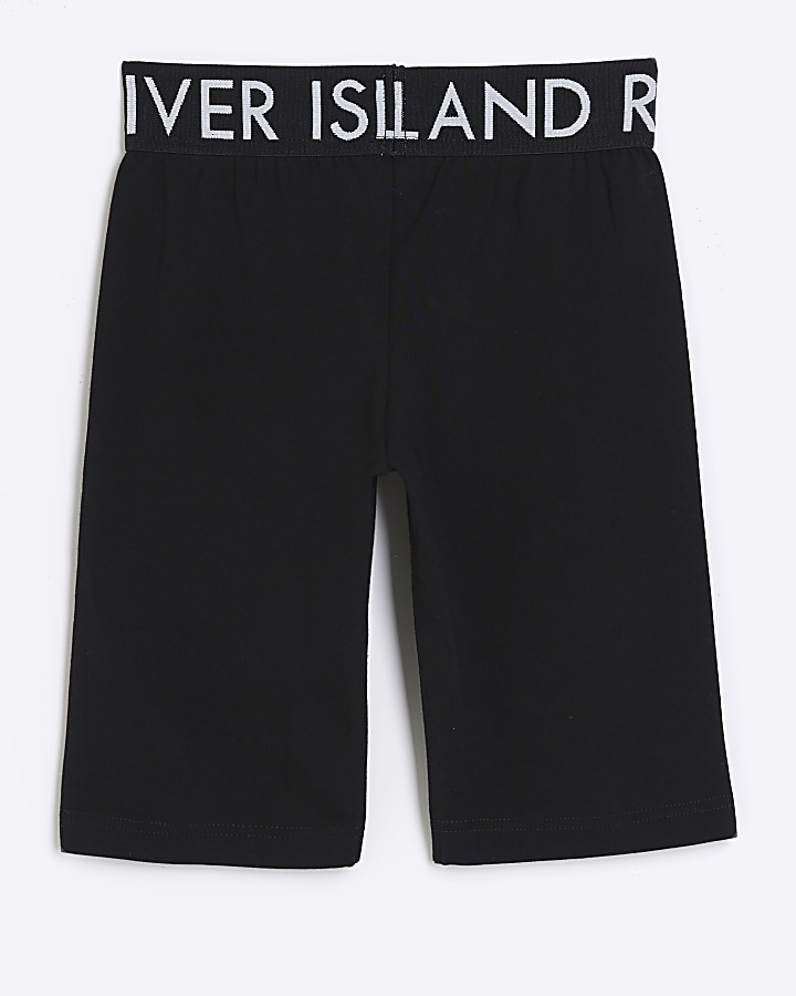 Girls black RI elasticated cycle shorts River Island