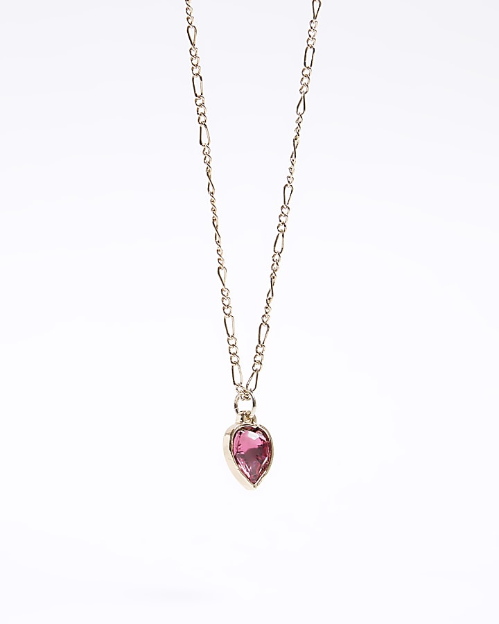 Pink heart stone necklace