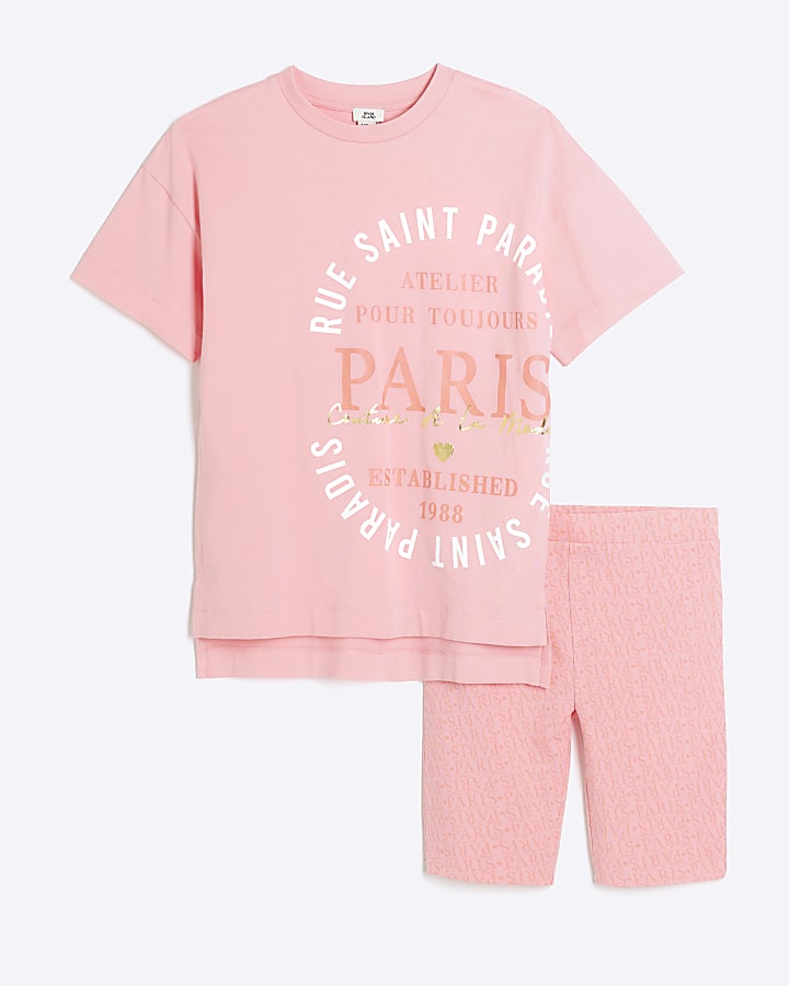 Girls coral paris graphic t-shirt set