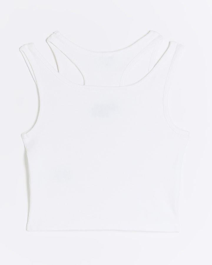 Girls white 2 in 1 ribbed tank top