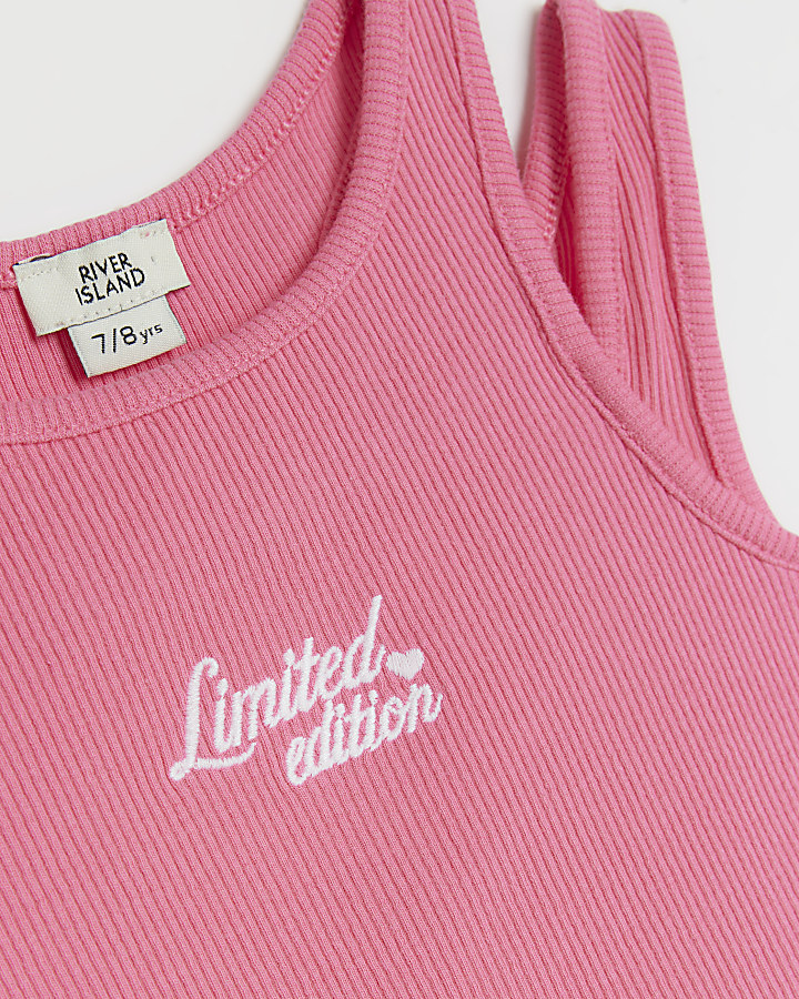 Girls pink 2 in 1 ribbed tank top | River Island