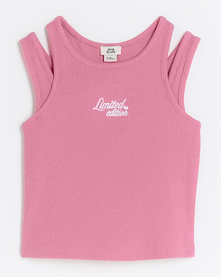 Girls pink 2 in 1 ribbed tank top