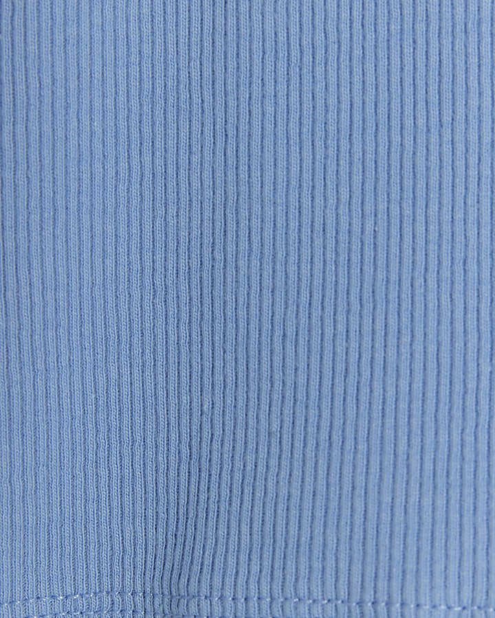 Girls blue ribbed embroidered logo crop vest