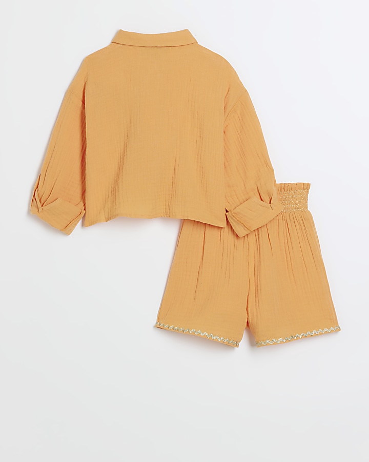 Girls orange palm tree shirt and shorts set