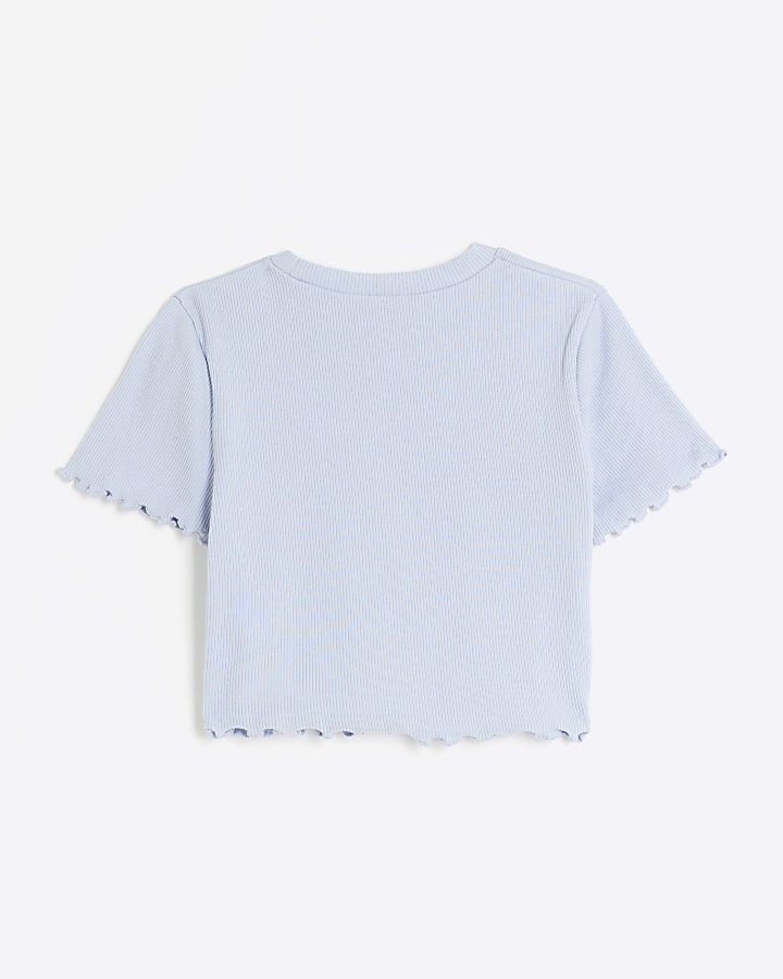 Girls blue embroidered logo crop t-shirt