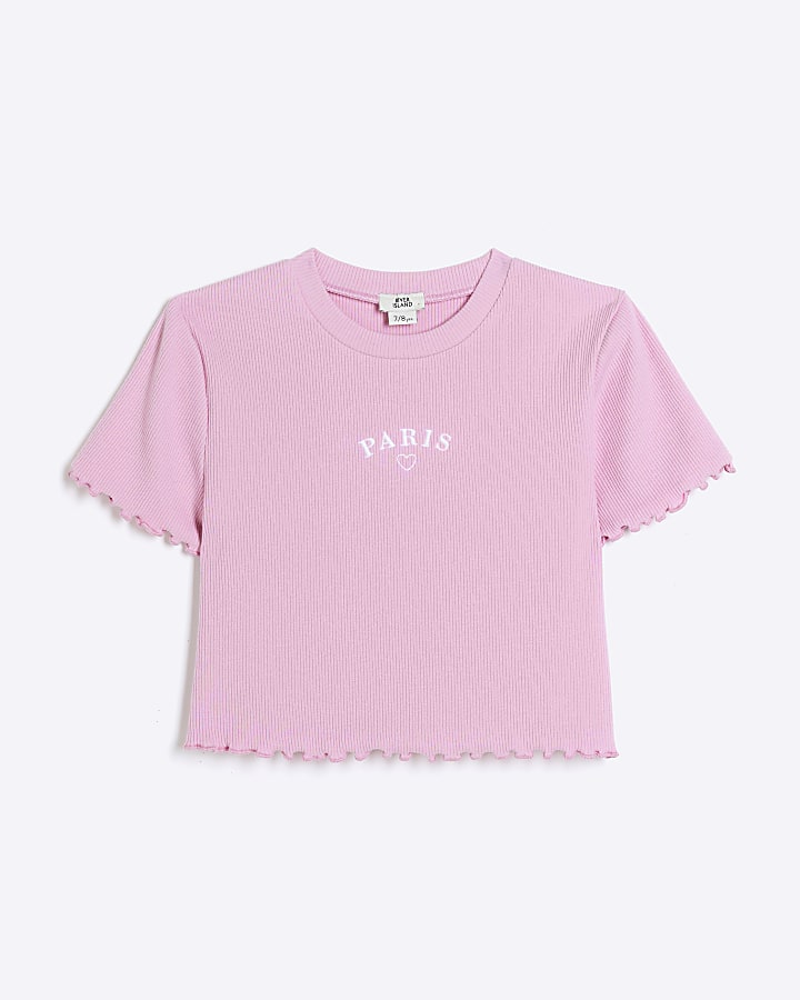 Girls pink embroidered logo Pink crop t-shirt