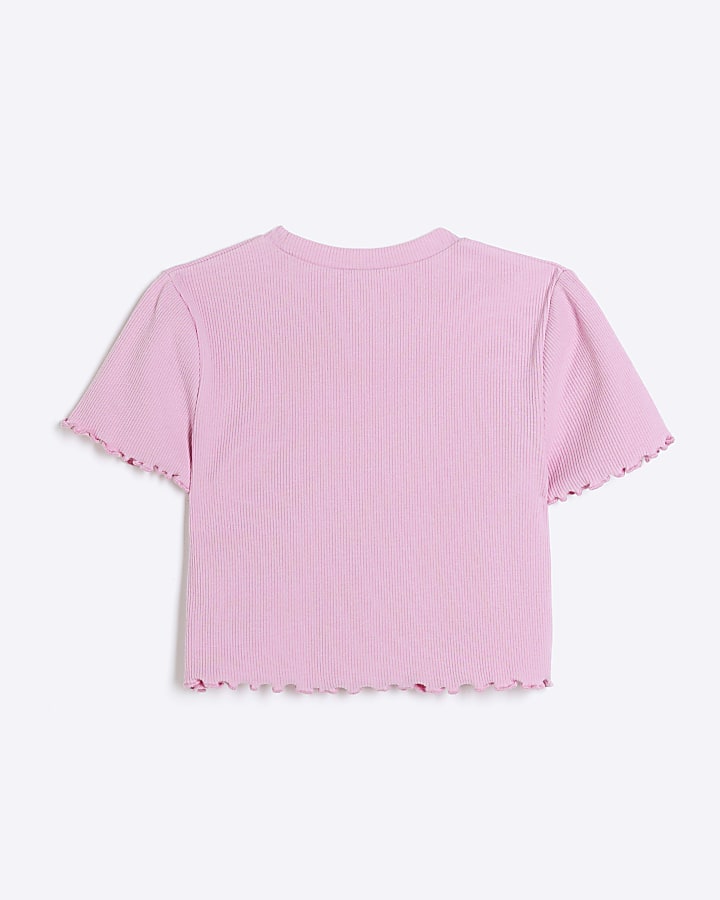 Girls pink embroidered logo Pink crop t-shirt