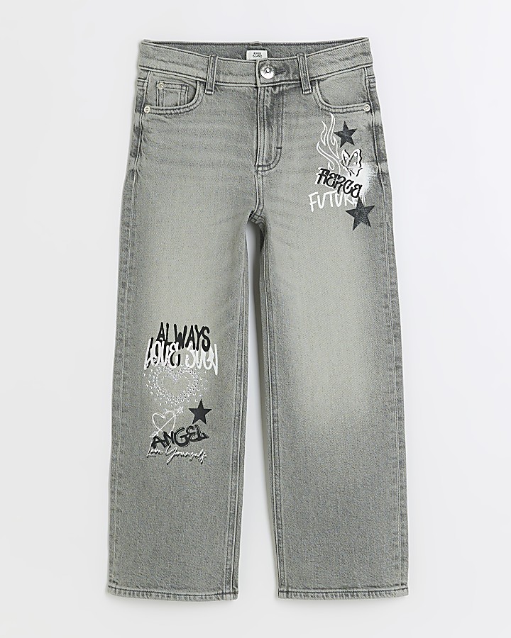 Wide-leg Joggers - Dark gray/graffiti - Kids