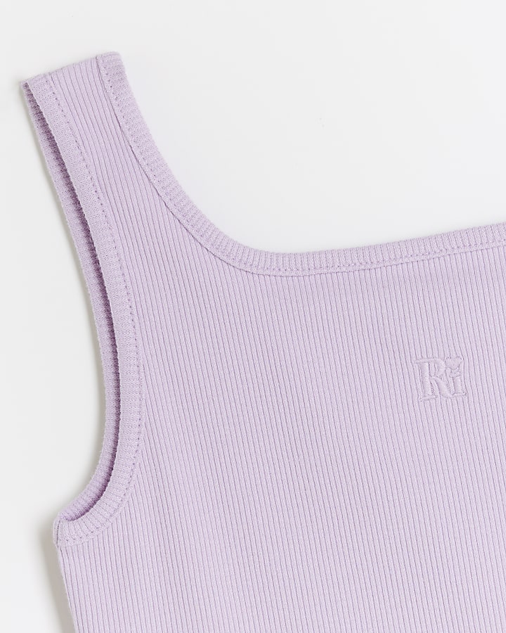 Girls purple rib embroidered logo crop vest