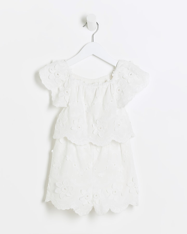 Mini Girls White Broderie floral Playsuit