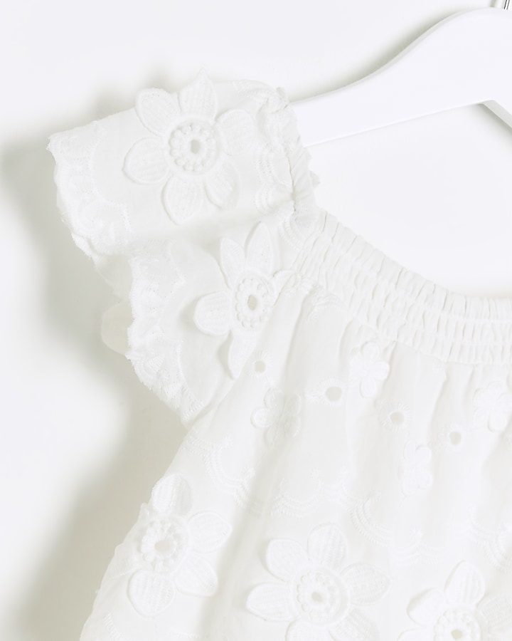 Mini Girls White Broderie floral Playsuit