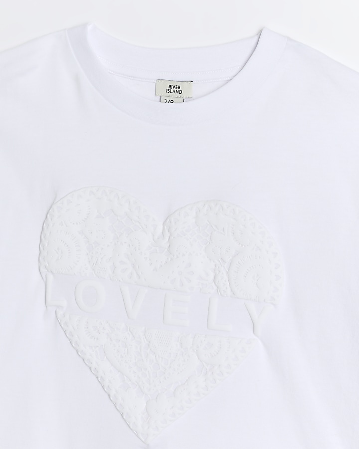 Girls white crop heart t-shirt
