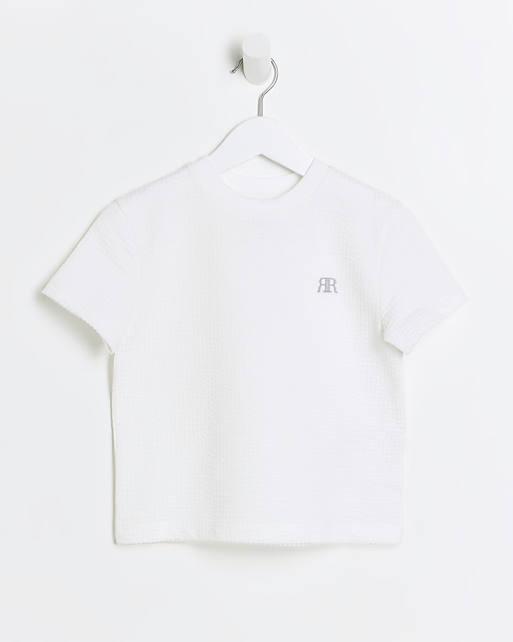 Mini boys white seersucker t-shirt