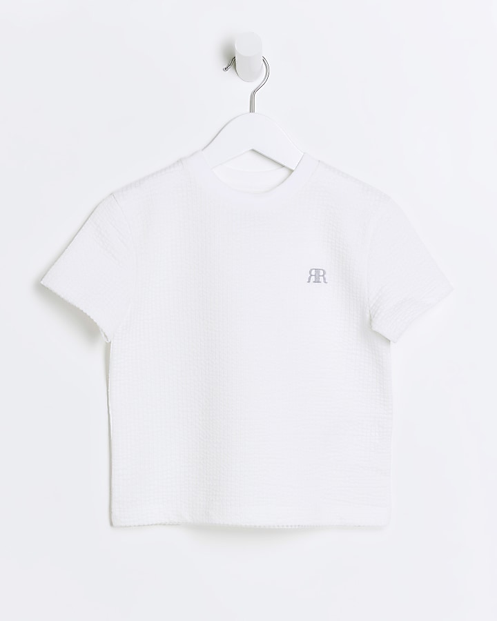 Mini boys white seersucker t-shirt