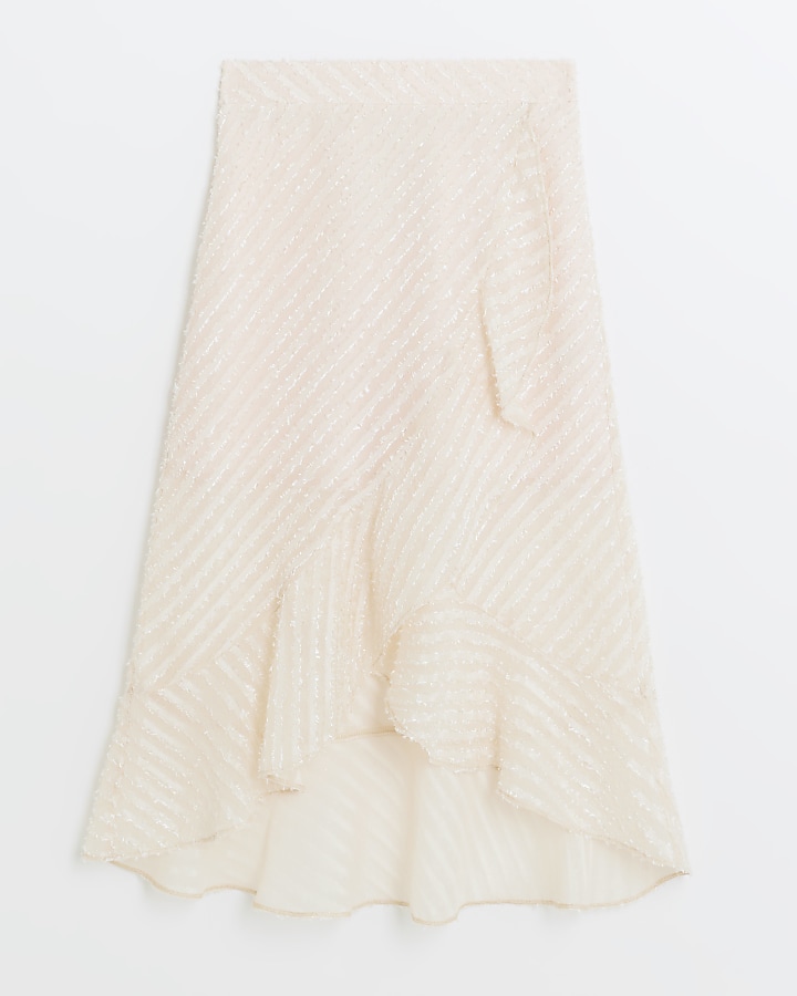 Girls pink textured midi wrap skirt River Island