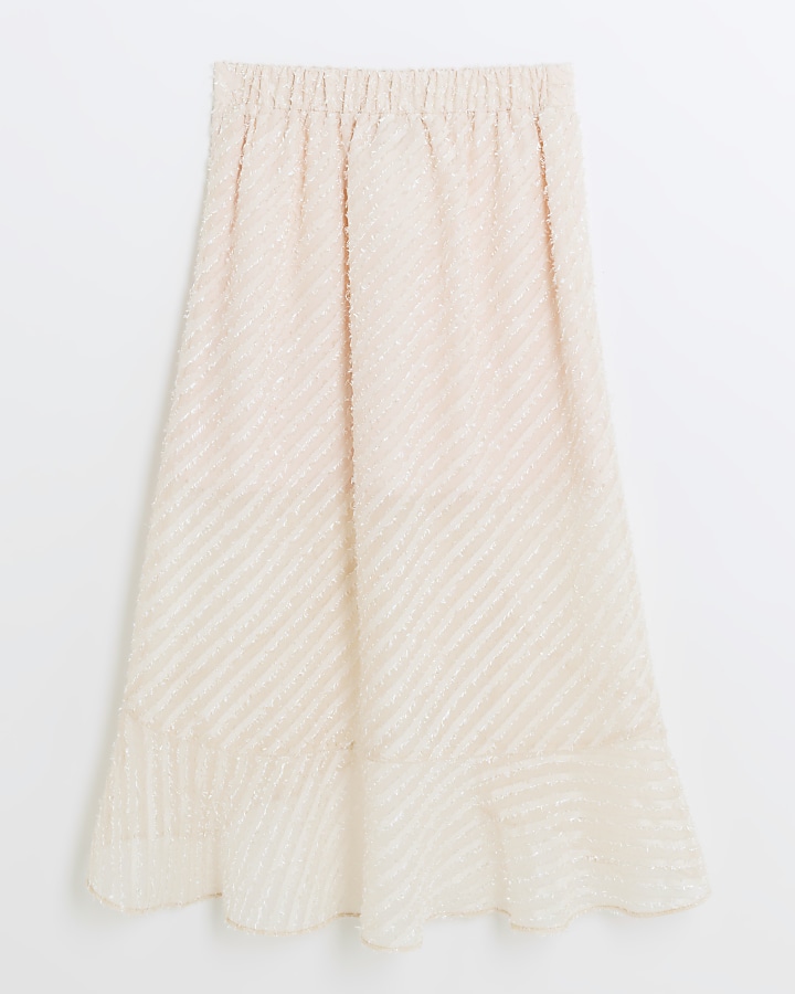 Girls pink textured midi wrap skirt River Island