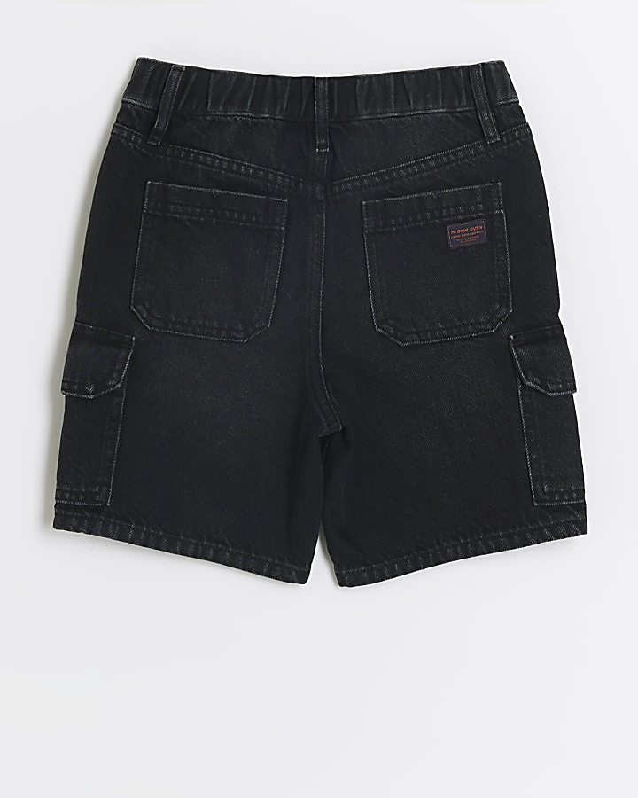 Boys black denim cargo shorts