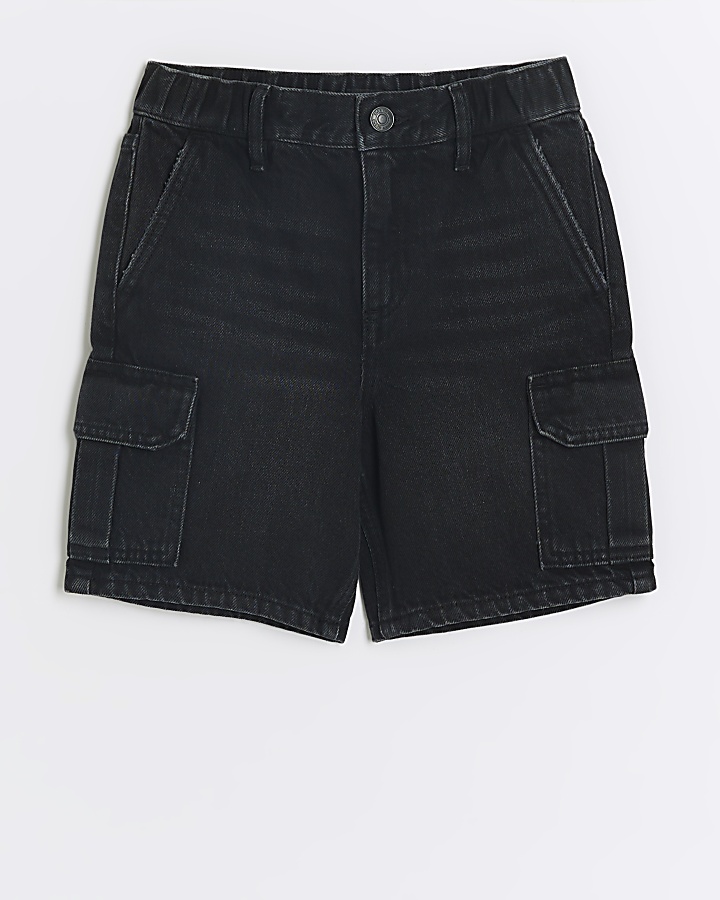 Boys black denim cargo shorts