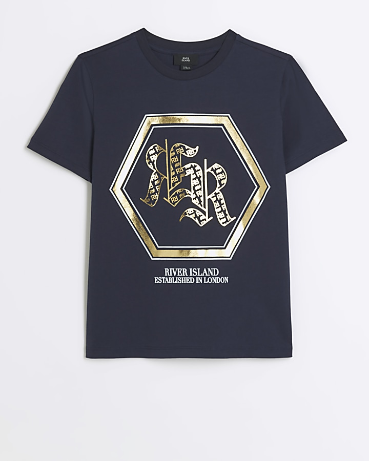 Boys navy monogram graphic t-shirt