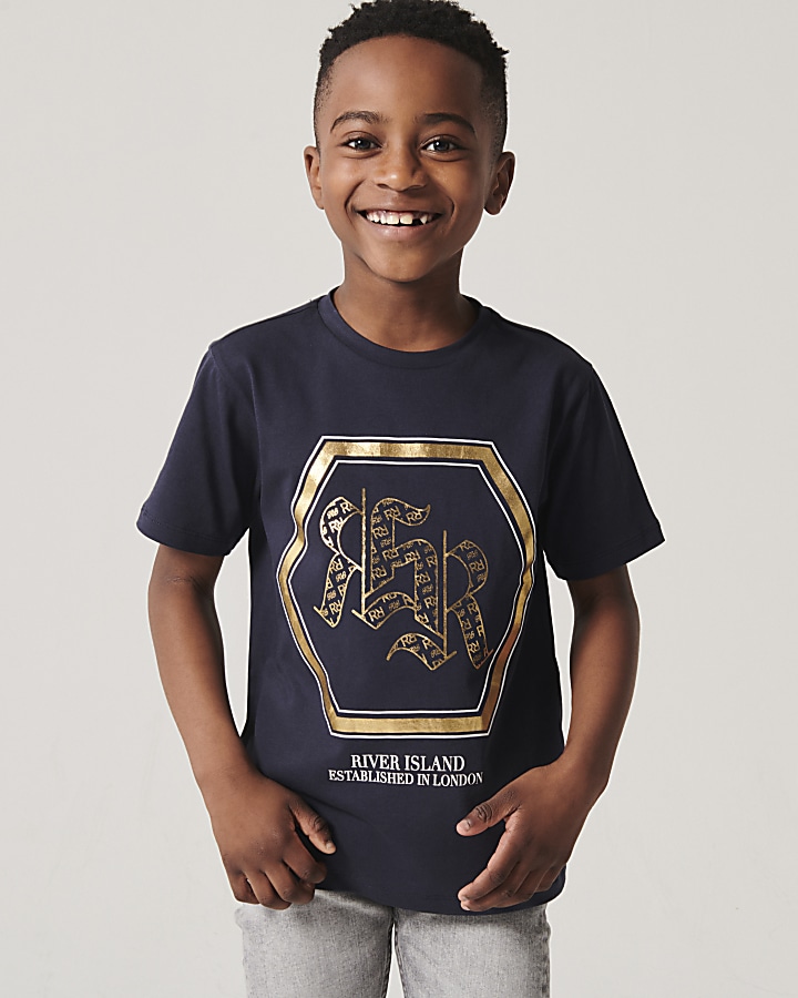 Boys navy monogram graphic t-shirt