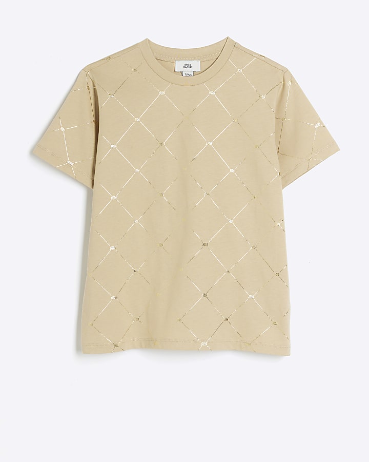 Boys beige foil monogram t-shirt