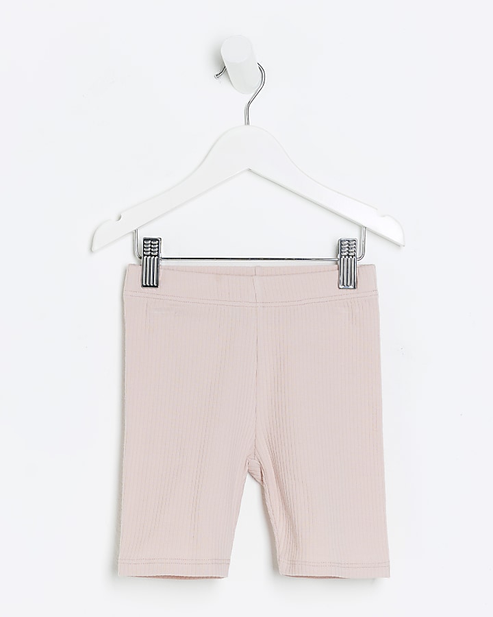 Mini girls pink plain rib cycle shorts