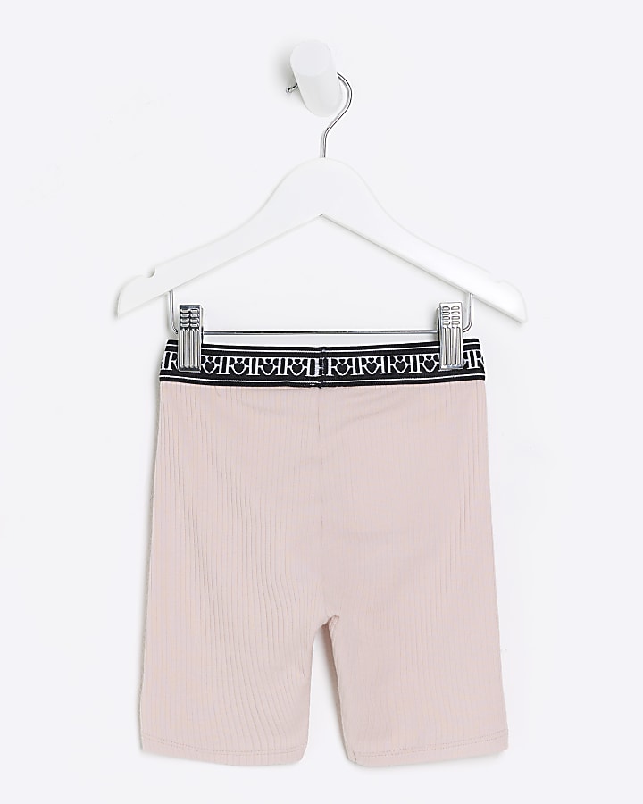 Mini girls pink RI rib cycle shorts