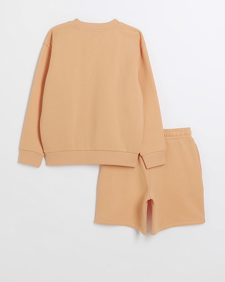 coral graphic sweatshirt and shorts set