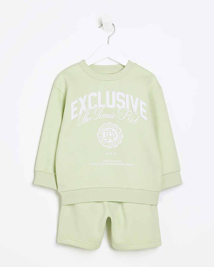 Mini boys lime green graphic sweatshirt set | River Island