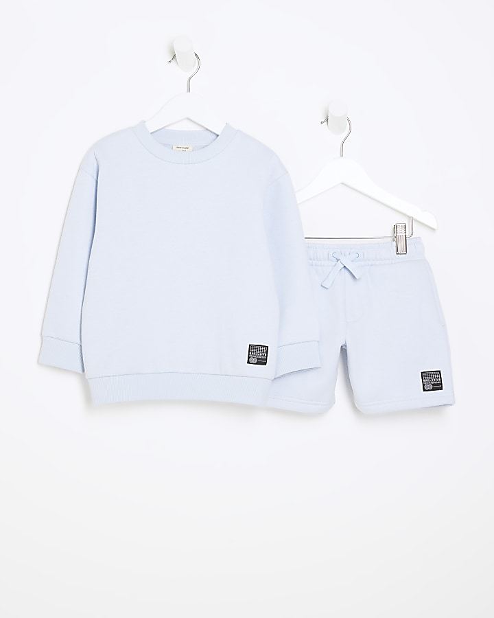 Mini boys blue sweatshirt and shorts set