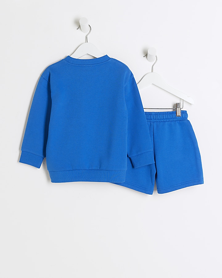 Mini boys blue bear sweatshirt and shorts set