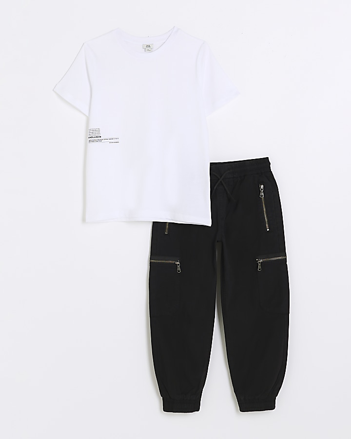 Boys White T-shirt and Joggers Outfit