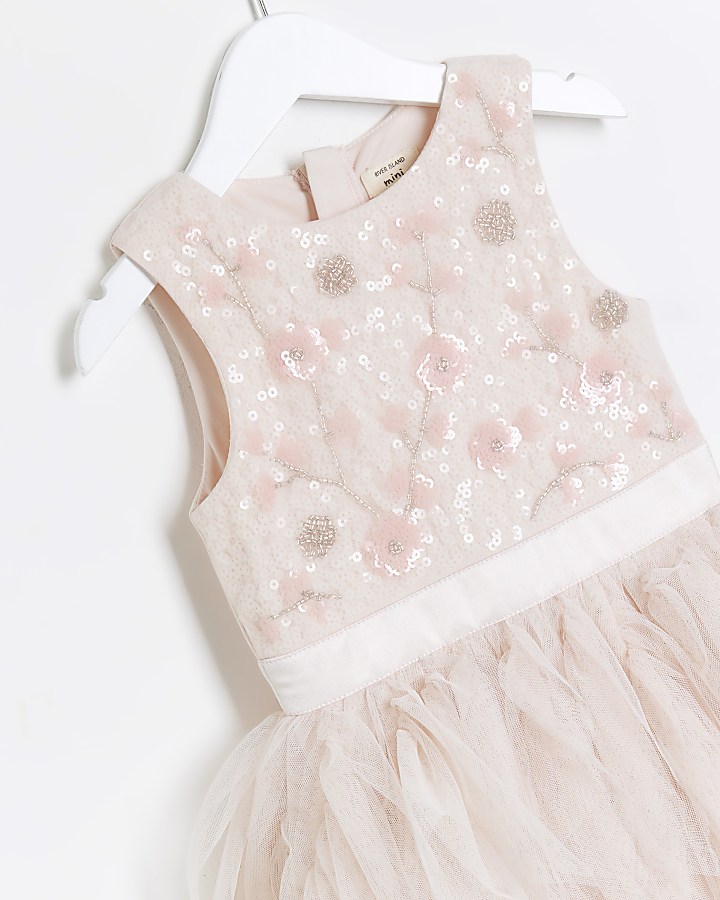 Mini girls pink sequin flower girl dress