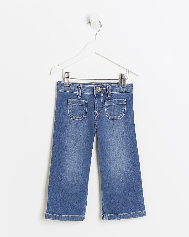 Mini girls blue pocket wide leg jeans